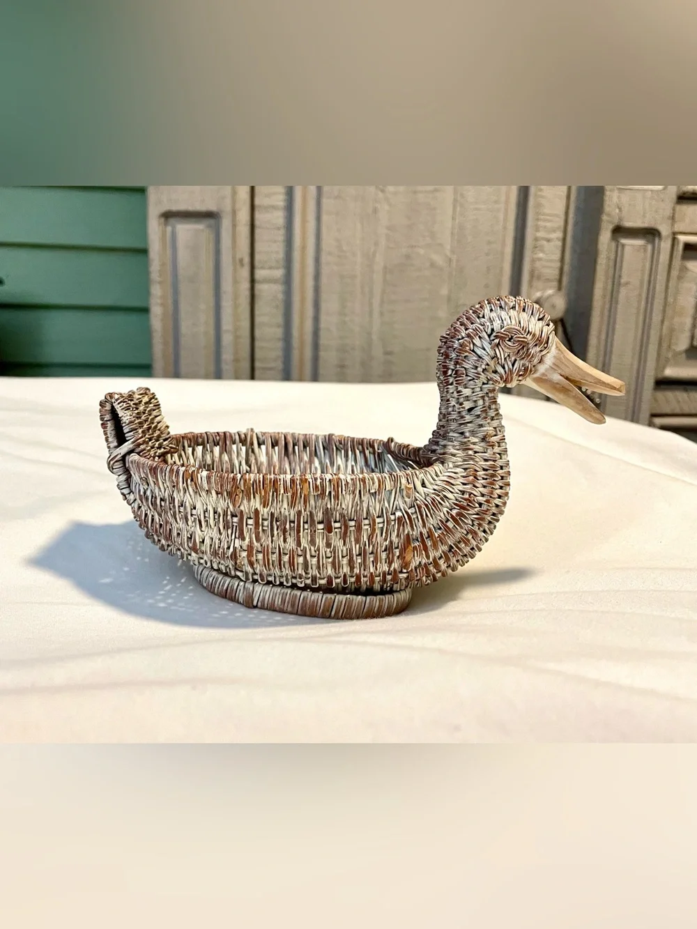 Small Wicker Duck Basket - Woven Rattan - Planter - Boho - Storage - 7.5” X 4.5”